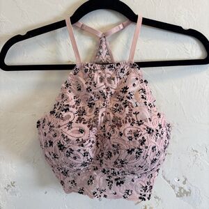 Victoria's Secret PINK Floral Lace Push-up High neck Halter Bra size XS Coquette